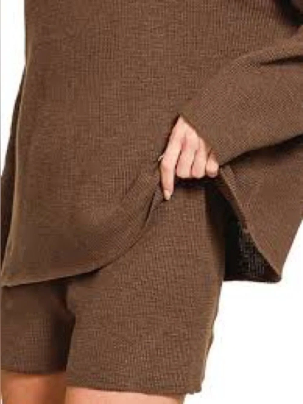 ZENANA Cozy Knit Round Neck Sweater &
Sweater Shorts Set / BROWN - Picture 3 of 4